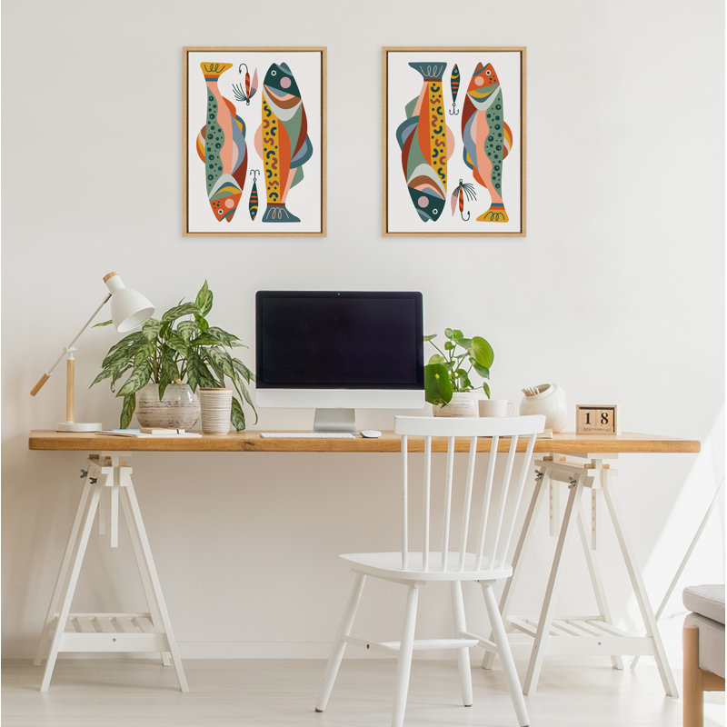Gone Fishing by Rachel Lee 3 Birdies Studio Framed Canvas Wall Art Print, 24" H x 18" W x 1.62" D