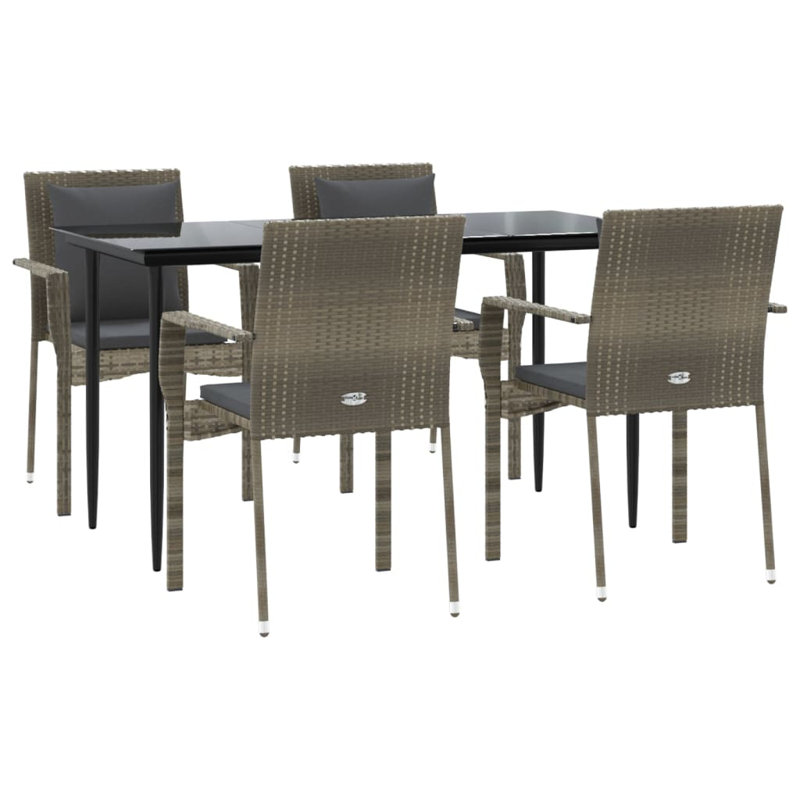 Ensemble de salle à manger d'extérieur en rotin, Gris, Rond, L 55,1 po x l 27,6 po x H 29,1 po