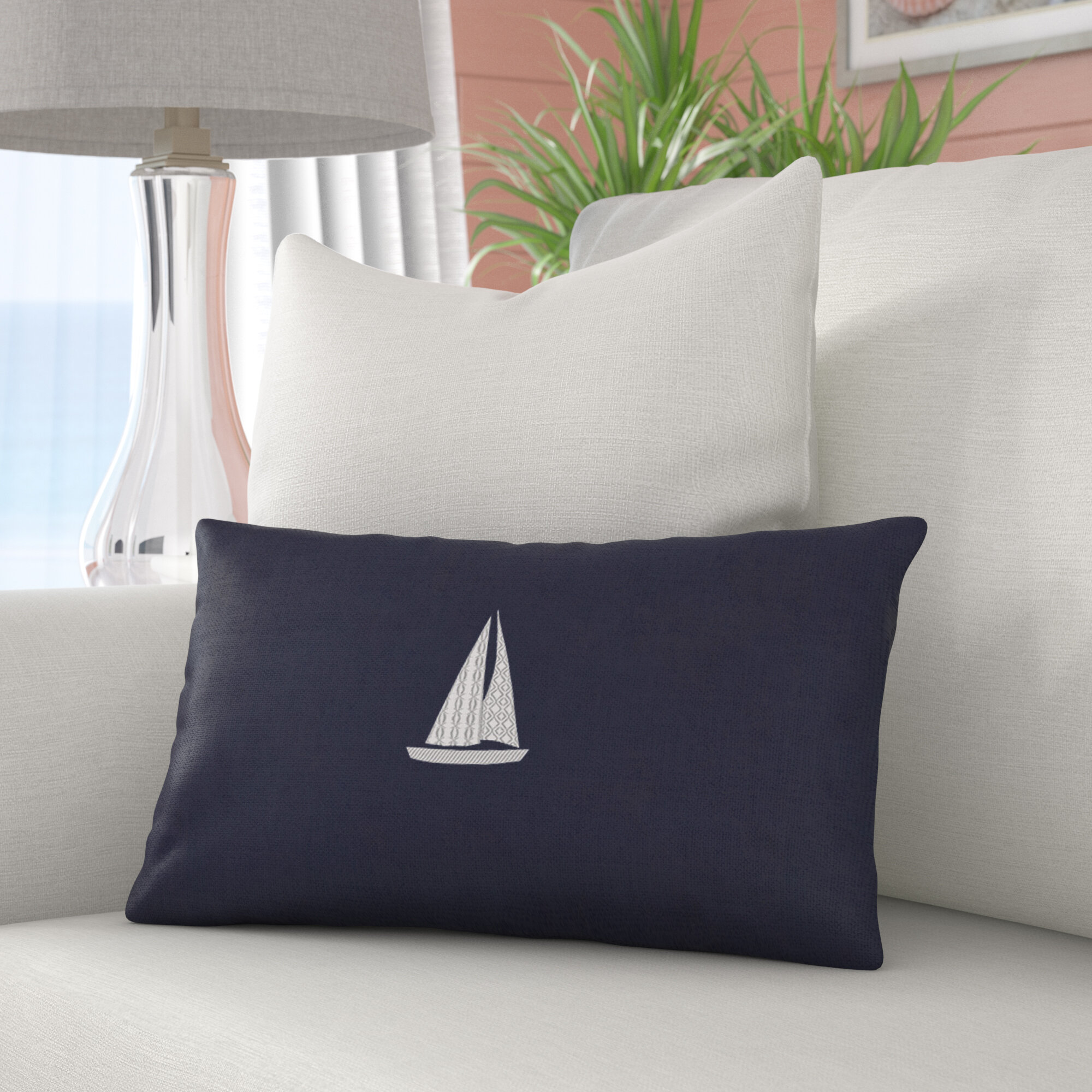 Navy Blue Throw Pillow in Arches  Coastal Home Textiles by Noble Winter