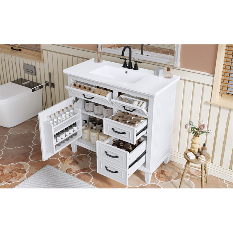 Meuble-lavabo 36 po avec comptoir en céramique, Blanc