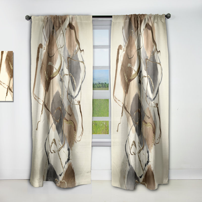 Gold Glam Squares III - Linen Curtain, 52" W x 108" L