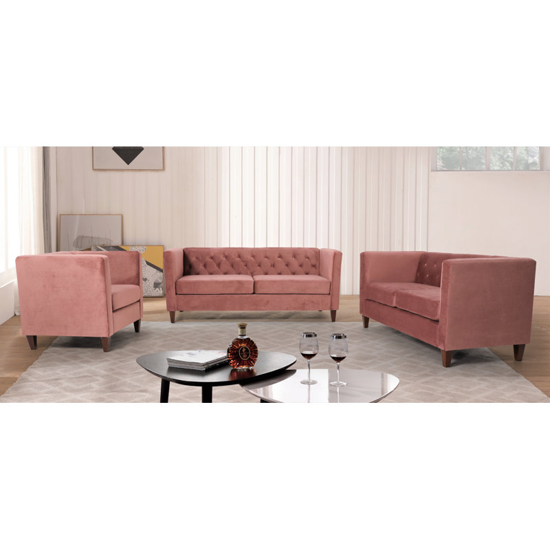Ensemble de salon en velours 3 pièces Rubio, Velours rose