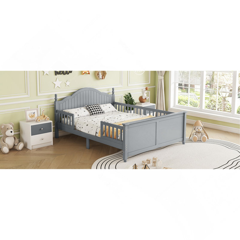 Lit plateforme double pour enfants, lit double avec tête et pied de lit, gris, Lit double, Gris