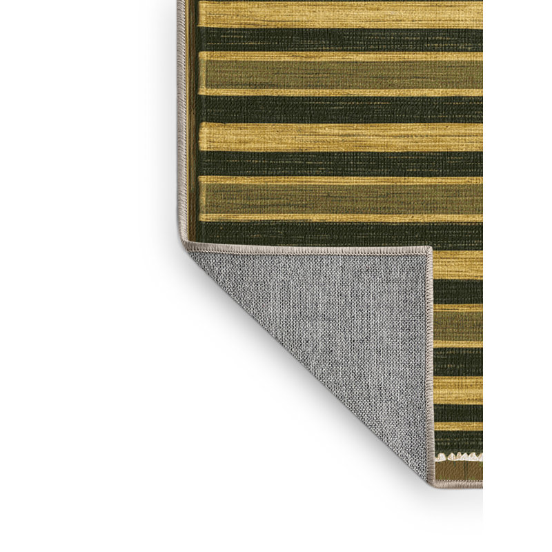 Machine Washable Horizontal Stripes Brown Area Rug, Square 5'