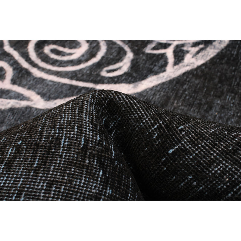 Tapis noir en laine noué à la main de conception unique 9 pi 6 po x 12 pi 2 po New Age Bressyln