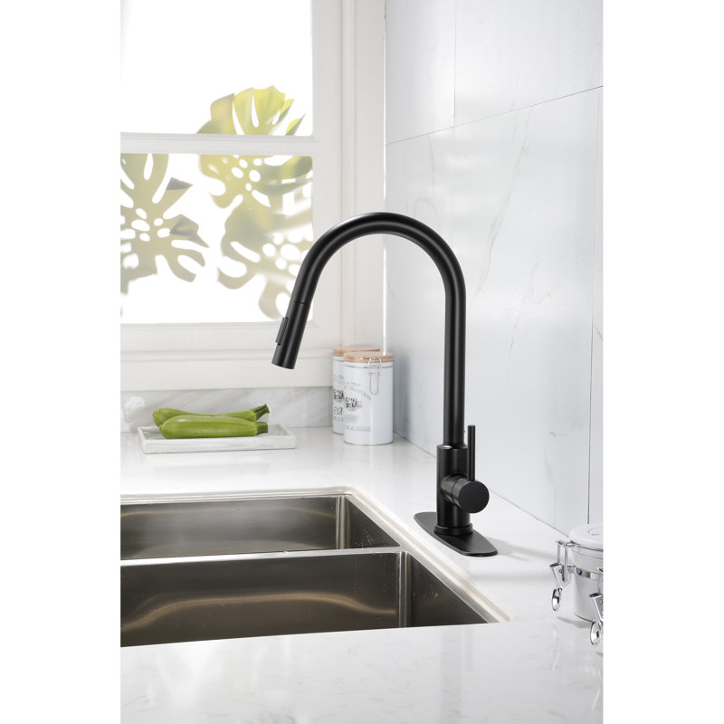 Matt Black Stainless Steel Kitchen Faucet With Pull Down - 360 Rotatable Nozzle, Rust Coating, Single Handle For Convenient Water Flow And Temperature Management Construction, Rotating Corrosion