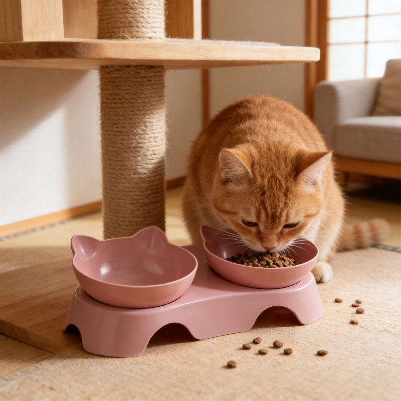 Cats Bowl, deux en un, chien d'eau, bol d'eau, bol à riz pour animaux de compagnie, 11,81 x 5,51 x 3,15 po, rose, Rose