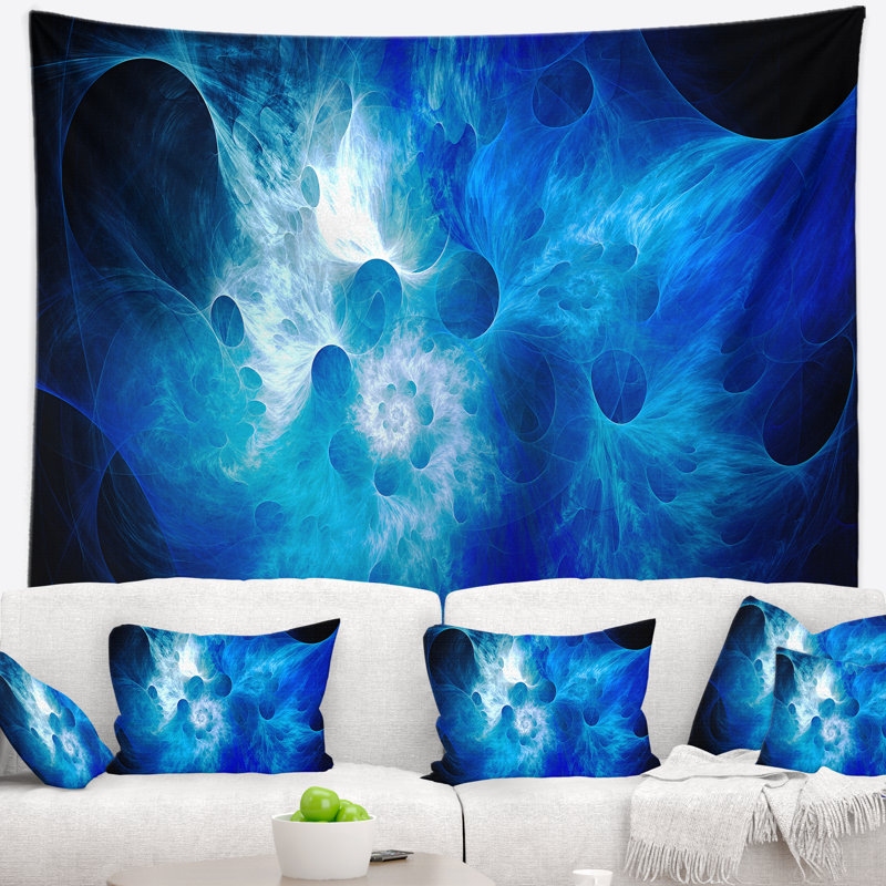 Tapisserie florale fumée bleue fractale, H 78 po x l 92 po
