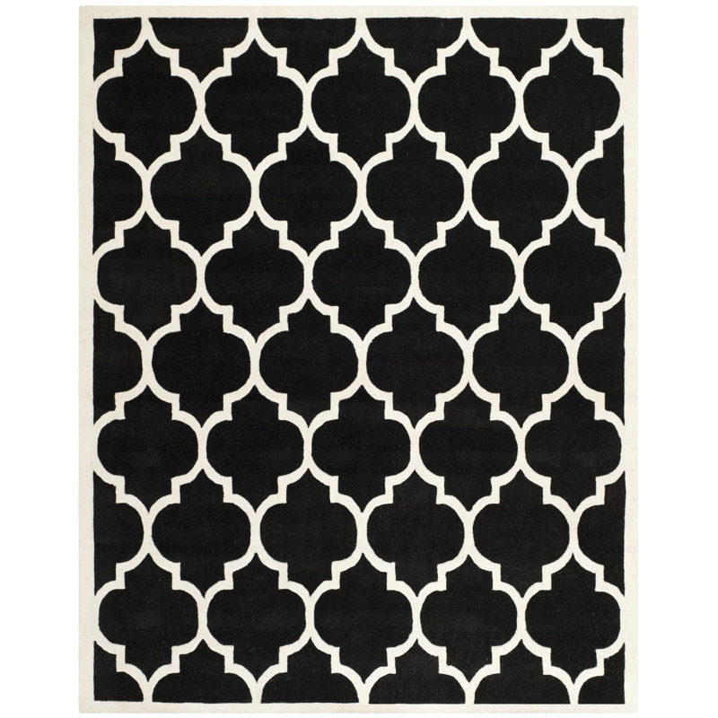 Tapis noir en laine touffeté à la main Carolene, Rectangle 8 pi x 10 pi
