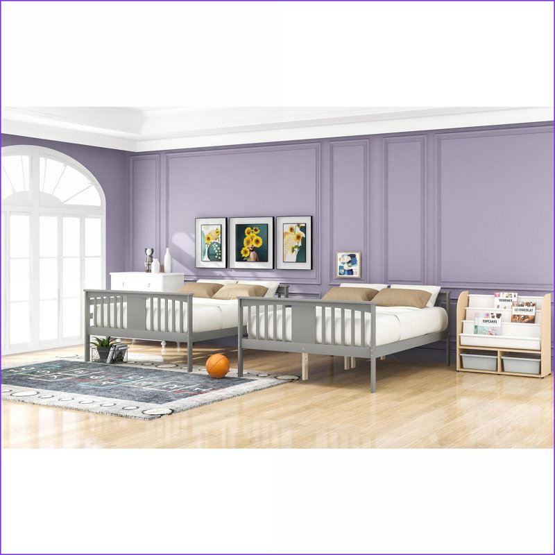 Structure de lit superposé double au-dessus de double avec pin - aucun sommier nécessaire pour la chambre d'amis, Gris