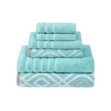 Ensemble de serviettes en jacquard teint en fil et de couleur unie de 6 pièces Oxford Modern Threads – Serviettes de bain, serviettes à main et débarbouillettes en coton peigné à 100 % à séchage rapide et absorbant