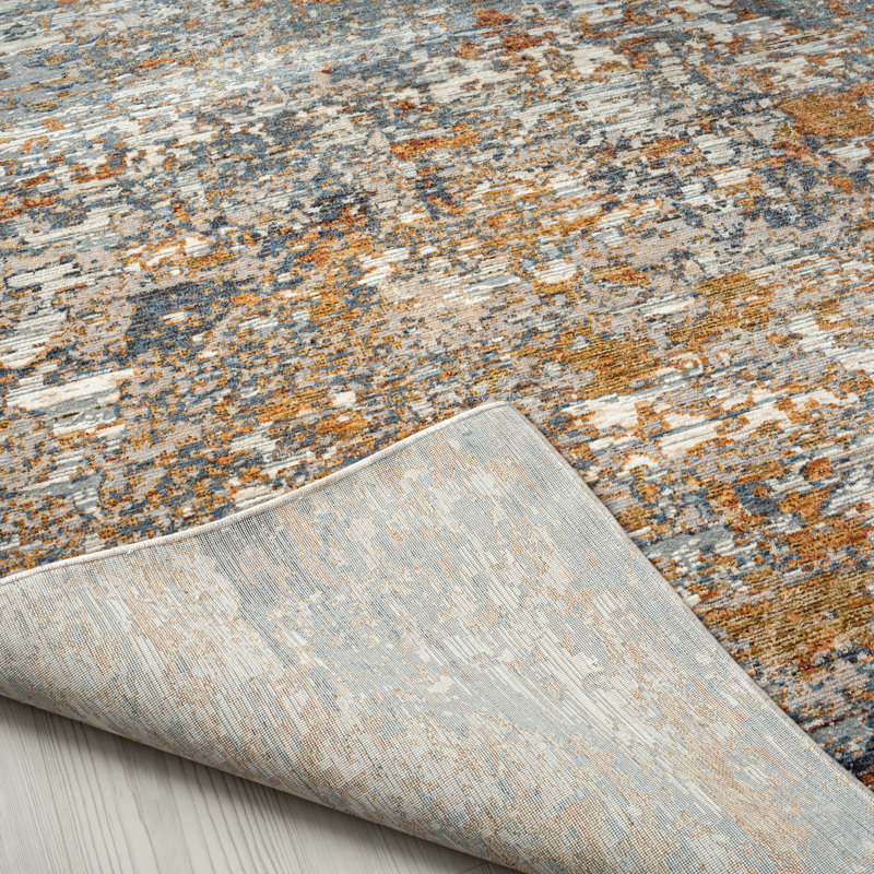 Arrika Floral Area Rug in Blue, Blues/Rust Tones, Rectangle 2' x 3'