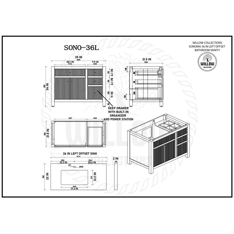Ensemble de meuble-lavabo simple l 36 "x P 22" Sonoma, Blanc