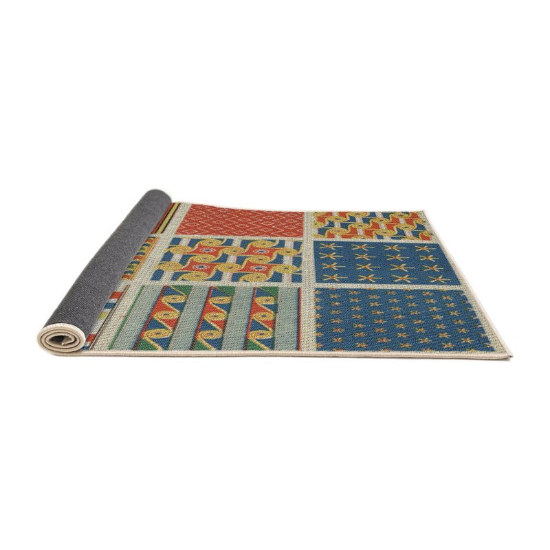 Tapis vert/bleu/rouge tissé à la machine, Rond 5 pi