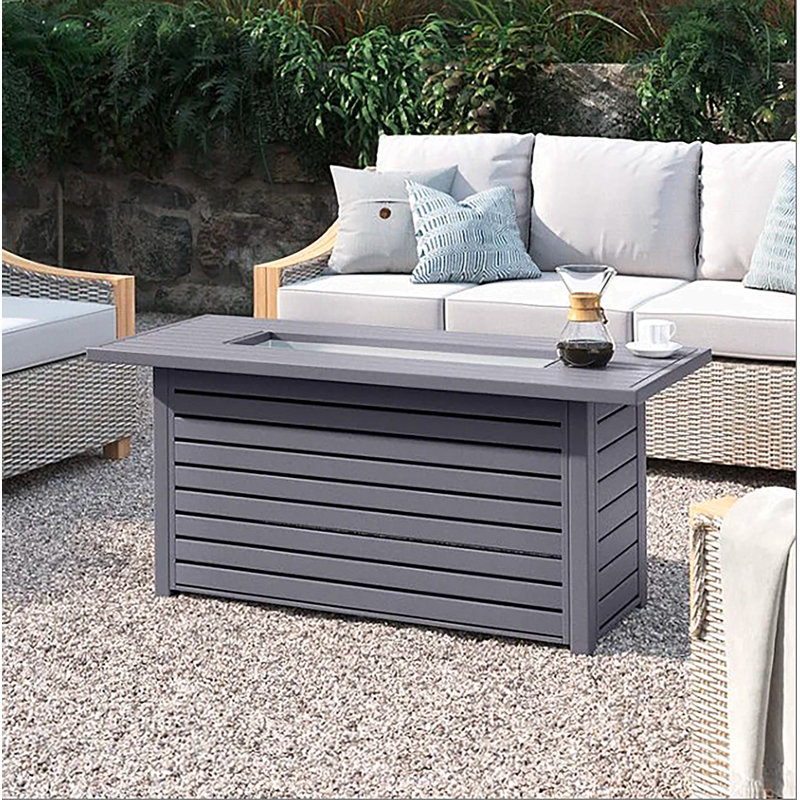 Steel Propane/Natural Gas Outdoor Fire Pit Table With Lid, Gray