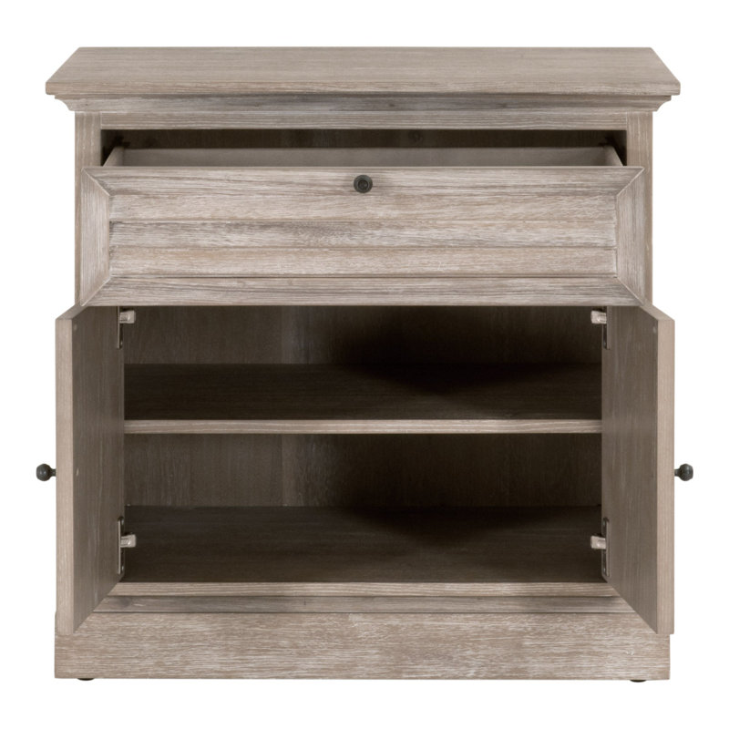 Beige Acacia Wood Transitional Nightstand with 1 Drawer