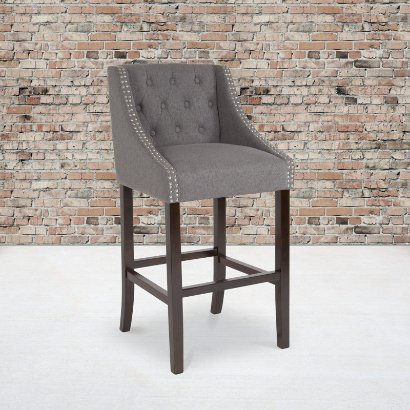 Ahseem 24" High Transitional Tufted Walnut Counter Height Stool, Bar Stool (30" Seat Height), Dark Gray