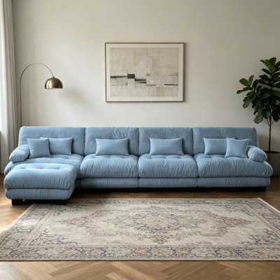 L-Shaped Modular Chenille Convertible Sectional With Ottoman