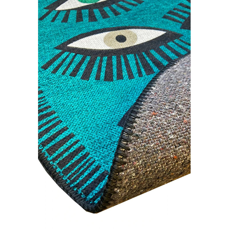 Moss Green Eye Patterned Round Rug, Round 2'8"