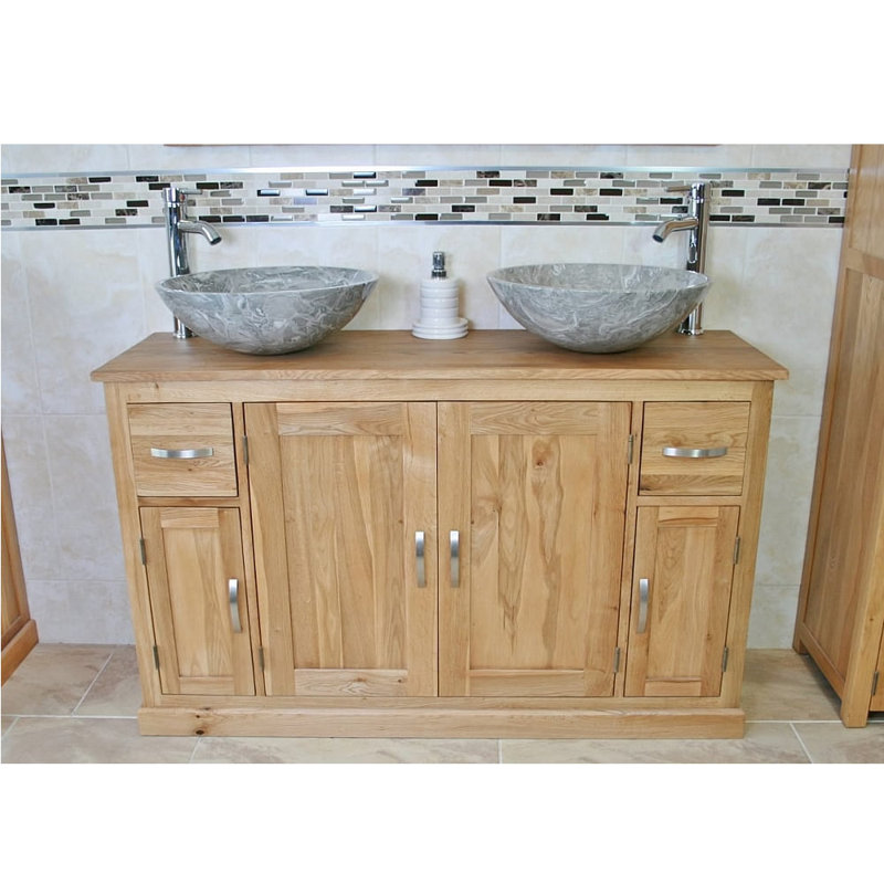 Eason 1230 mm Freestanding Double Vanity with Vessel Basin, Grey Marble Basins