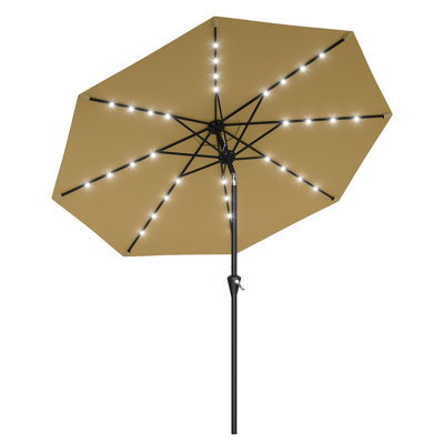 Parasol de patio 10 pi avec lumières solaires, parasol de table d'extérieur avec 8 nervures, résistant aux rayons UV et à l'eau pour le jardin, la piscine, la terrasse