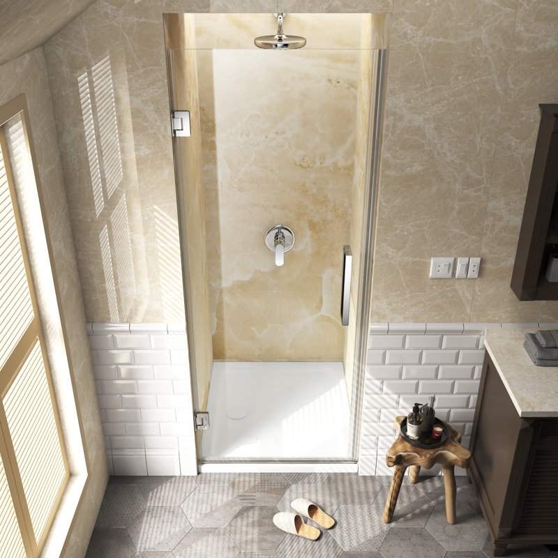 29'' - W x 72'' H Hinged Door Frameless Shower Door with Heat Soaking Process;Protective Coate Treatment, Chrome