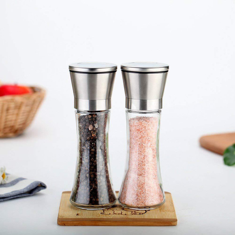 Stainless Steel Salt And Pepper Grinder Set Of 4- Adjustable Ceramic Sea Salt Grinder & Pepper Grinder