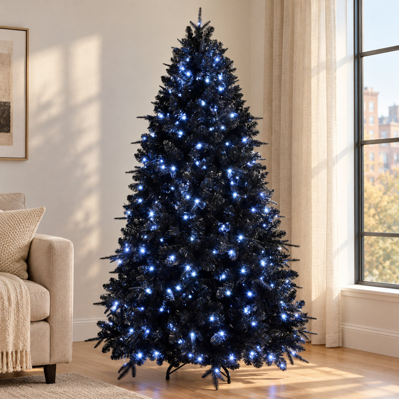 Sapin de Noël noir de 60 à 240 cm avec 450 lumières DEL blanches