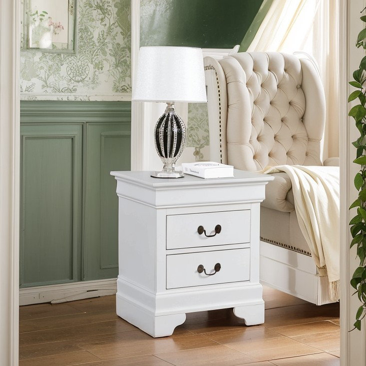 Table de chevet traditionnelle blanche intemporelle