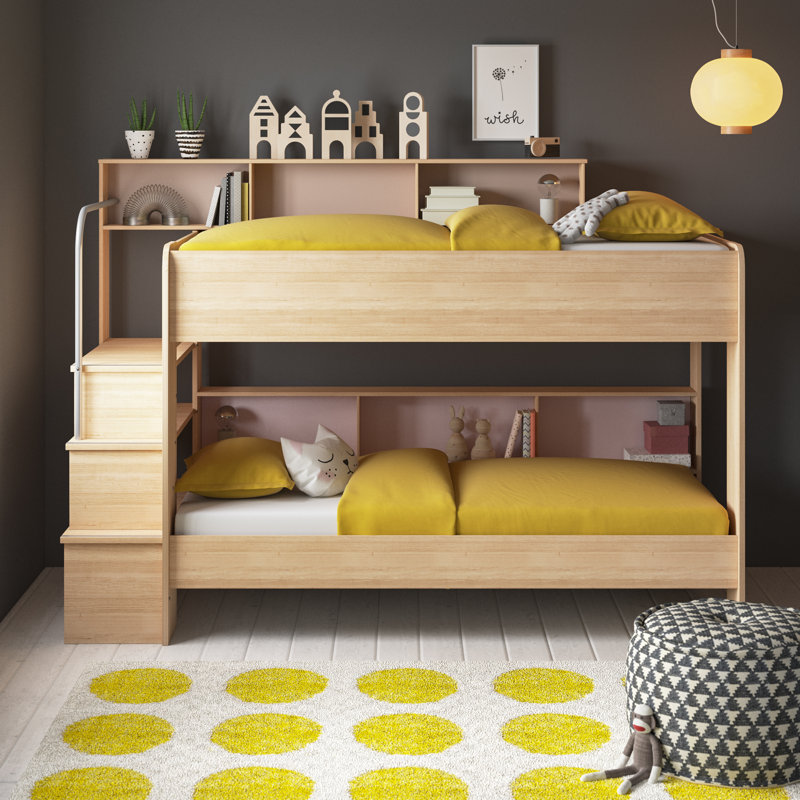Hythe European Single (90 x 200cm) Standard Bunk Bed with Bookcase, Acacia