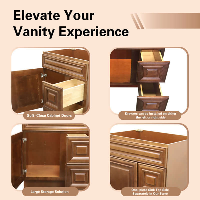 30'' Bathroom Vanity Sink Base with Drawers Cabinet in Maple Walnut