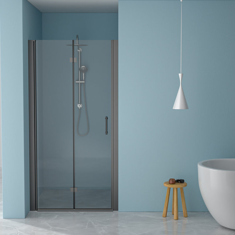 36W X 72H Fold Shower Door With Tempered Glass, Matte Black - Bi Design, 1/4 Inch Thick Clear Water Screen , High Grade Stainless Steel Components, Reversible Installation, 180 Overlapping Rotate