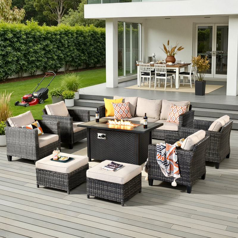 Allcot 9 - Person Patio Conversation Set with Cushions, Beige