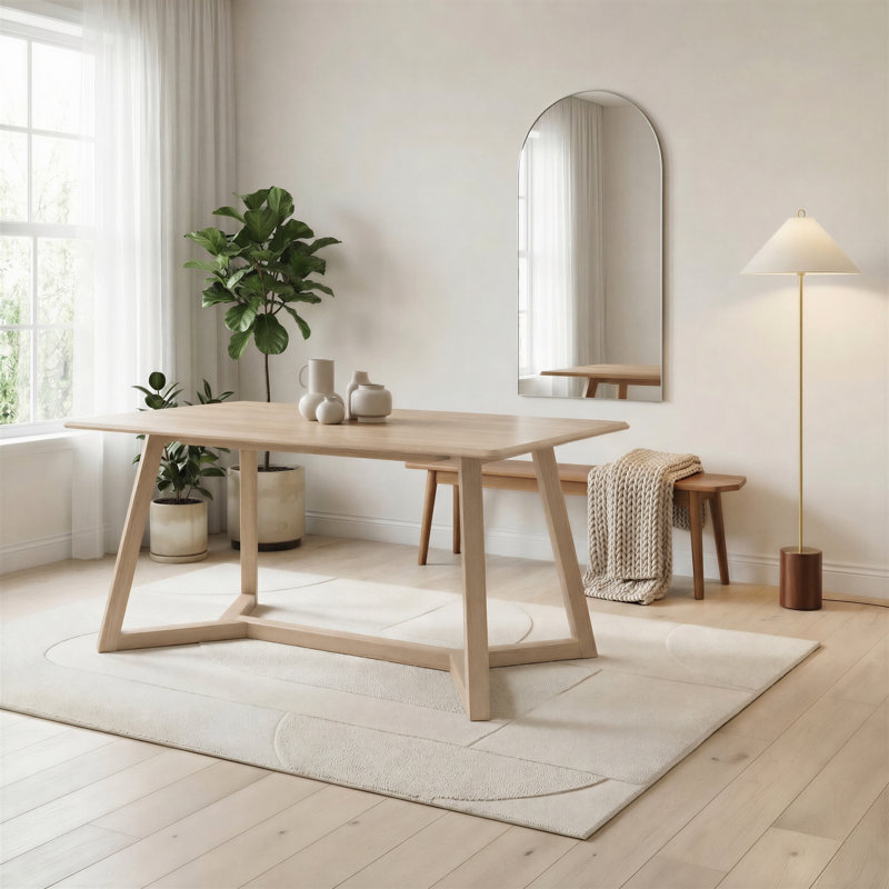 Beda Rubberwood Solid Wood Dining Set, 7, White/Grey