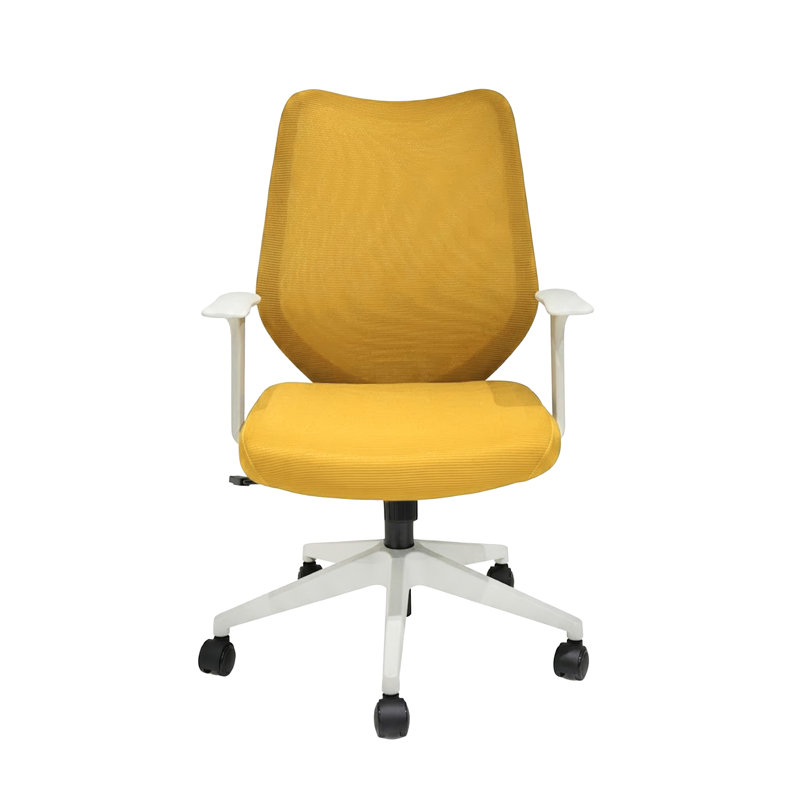 Chaise de bureau Mowbray à dossier bas en filet jaune moutarde avec structure blanche, Jaune moutarde / blanc