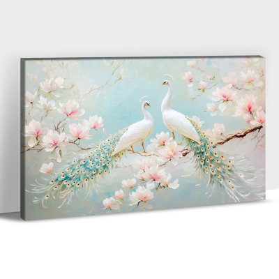 Grand paon sur toile, affiche de peinture sur paon élégante, impressions sur toile de paon bleu, œuvre d'art vintage sur toile, paon prêt à accrocher, décor encadré pour salon, bureau de chambre à coucher, 24 po x 32 po