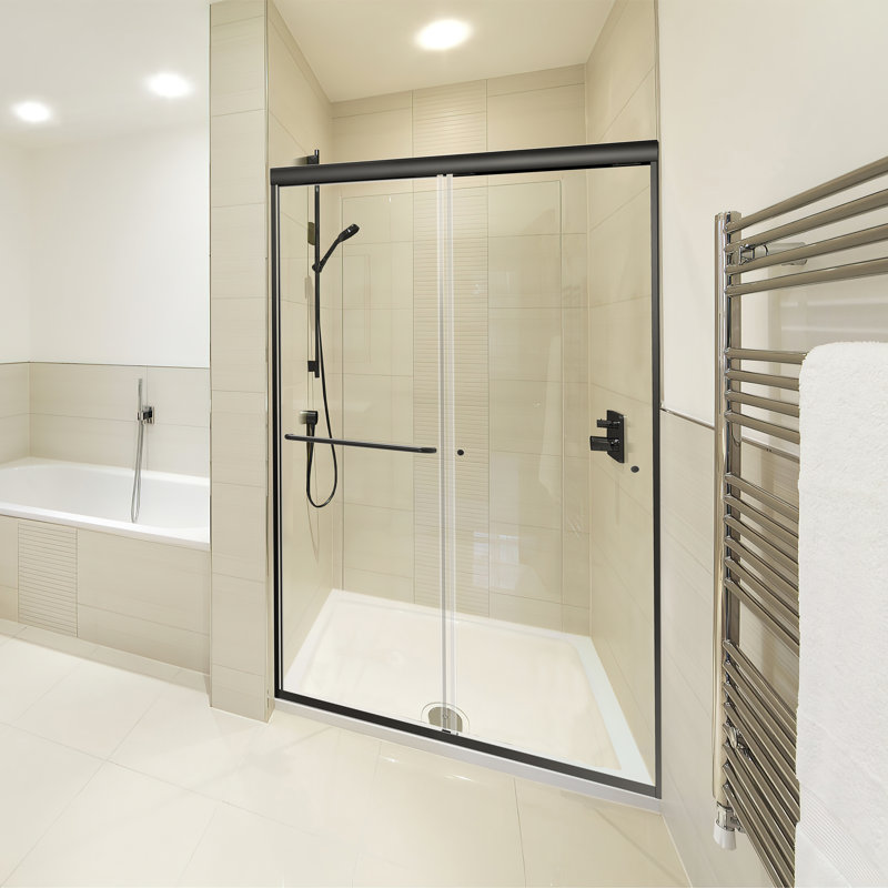 Matte Black Frameless Double Sliding Shower Door with Clear Glass