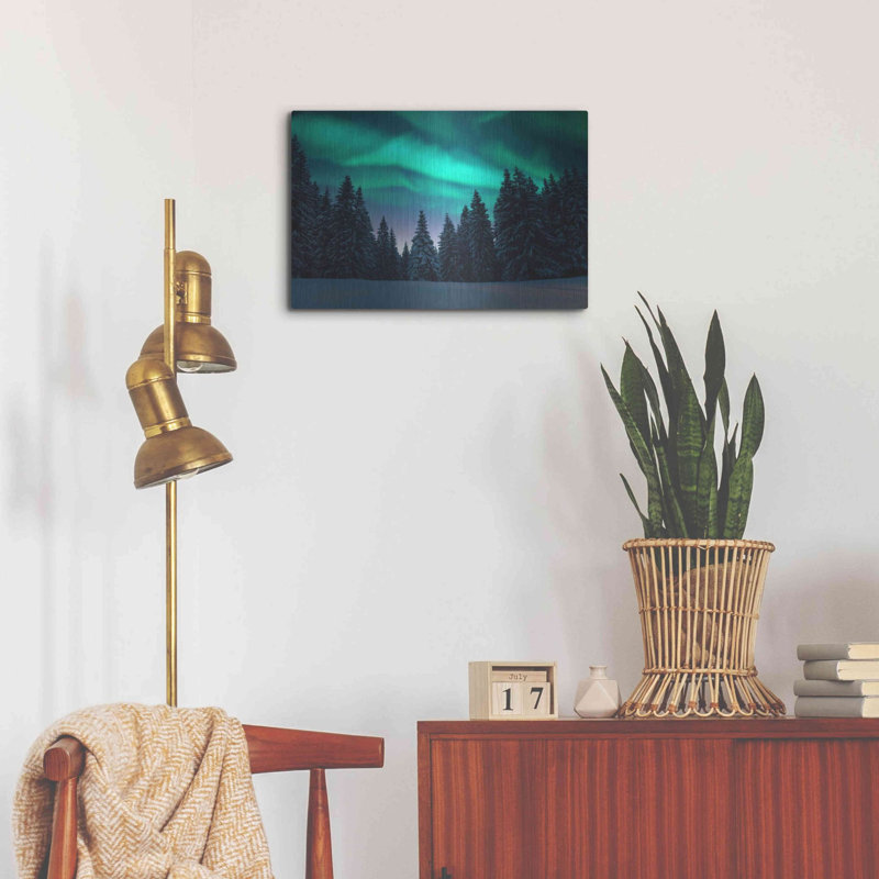 "Northern Lights In Winter Forest 3" par Luxe, H 16 po x l 24 po