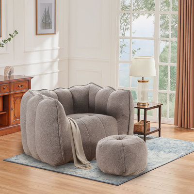 Modern style frameless bean bag sofa chair beanbag chair set bean bag couch bean bag lounger with a ottoman and chenille fabric, high resilience foam by Hokku Designs