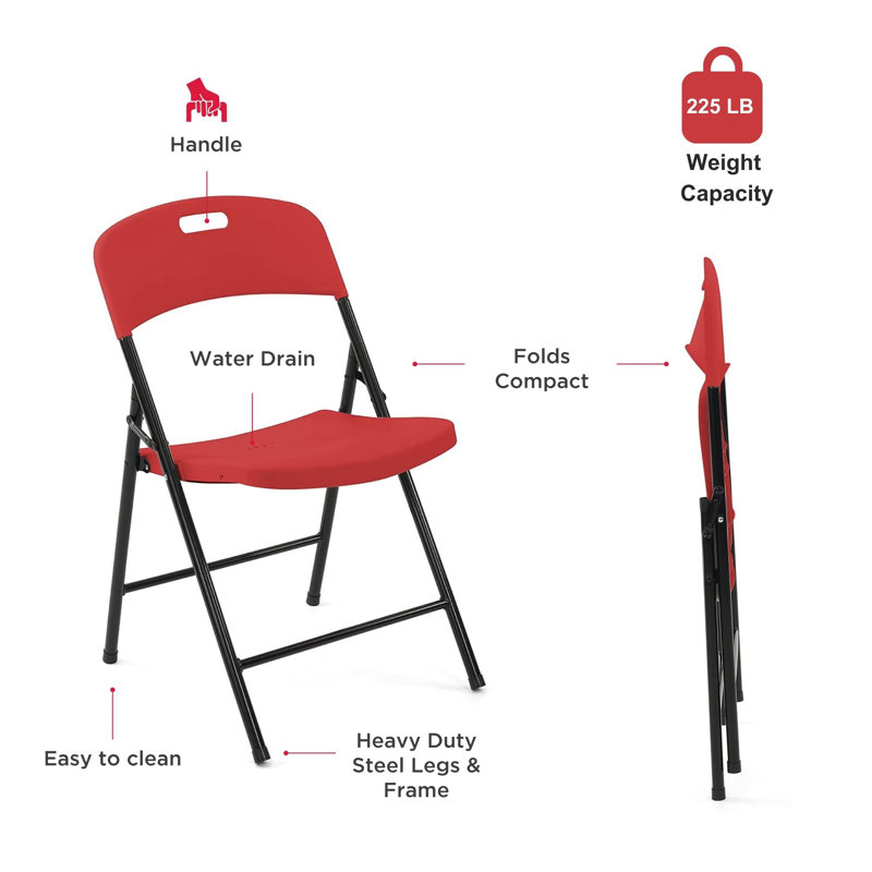 Ensemble de chaises pliantes empilables en plastique / résine Leslieann - rouge