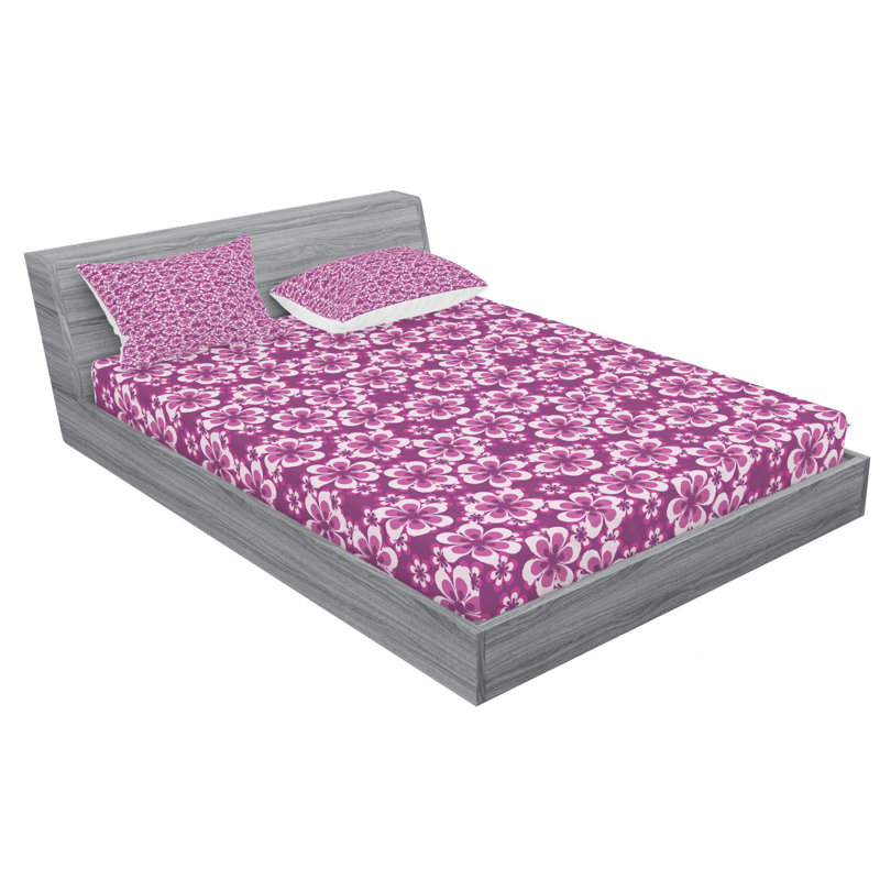 Microfiber Floral Fitted Sheet, Queen Fitted Sheet with 2 Pillowcases