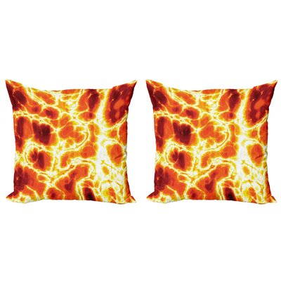 Ambesonne Burnt Orange Throw Pillow Cushion Cover Pack Of 2, Hot Lava Texture Bursting Volcanic Heated Magma Image Warm Colored, Zippered Double-Side -  mictwo_16708_18x18