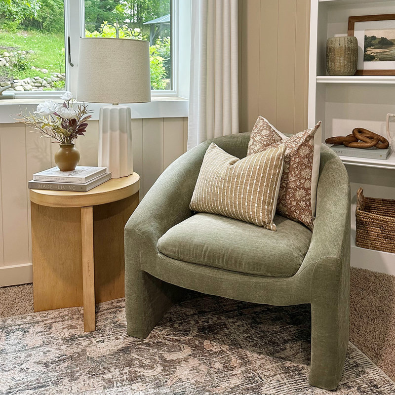 Ichika 32" W Chenille Accent Chair , Olive Green Chenille