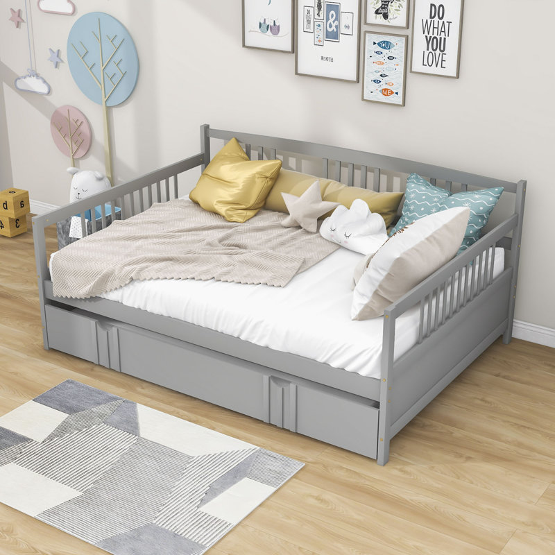 Lit de jour en bois avec lit gigogne Pearces, Double, gris