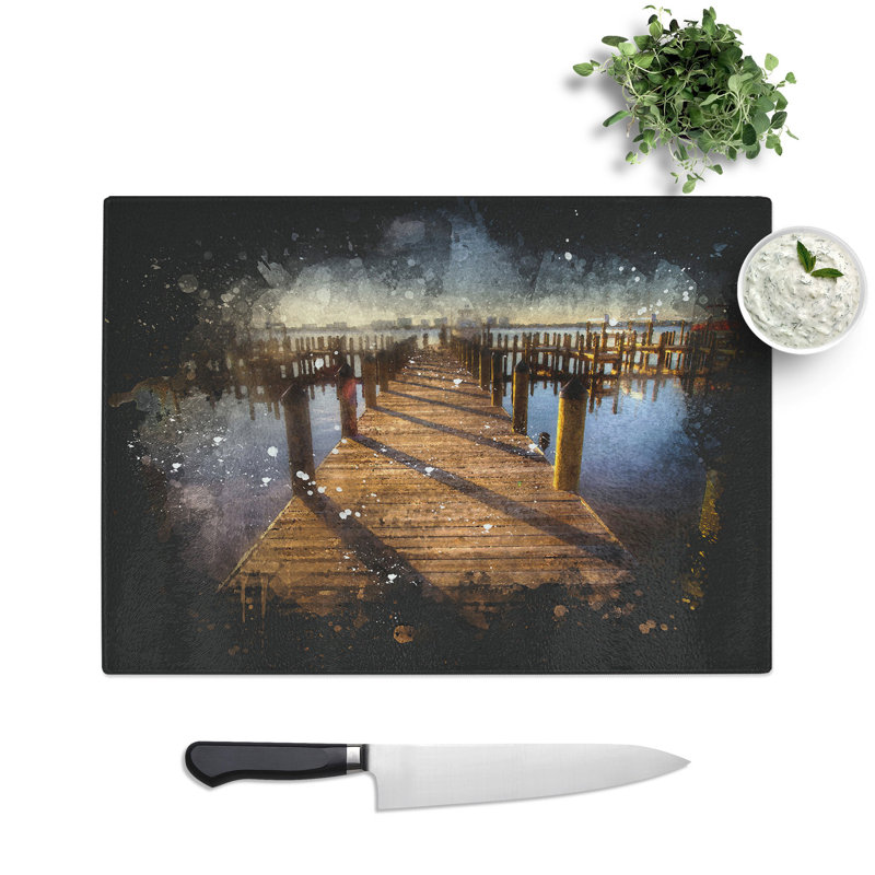 Jetty over the Lake Paint Splash Chopping Board, 0.4cm H x 28.5cm W x 39cm L