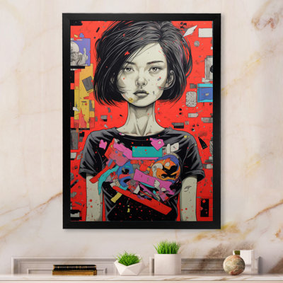 Portrait de femme manga sur collage