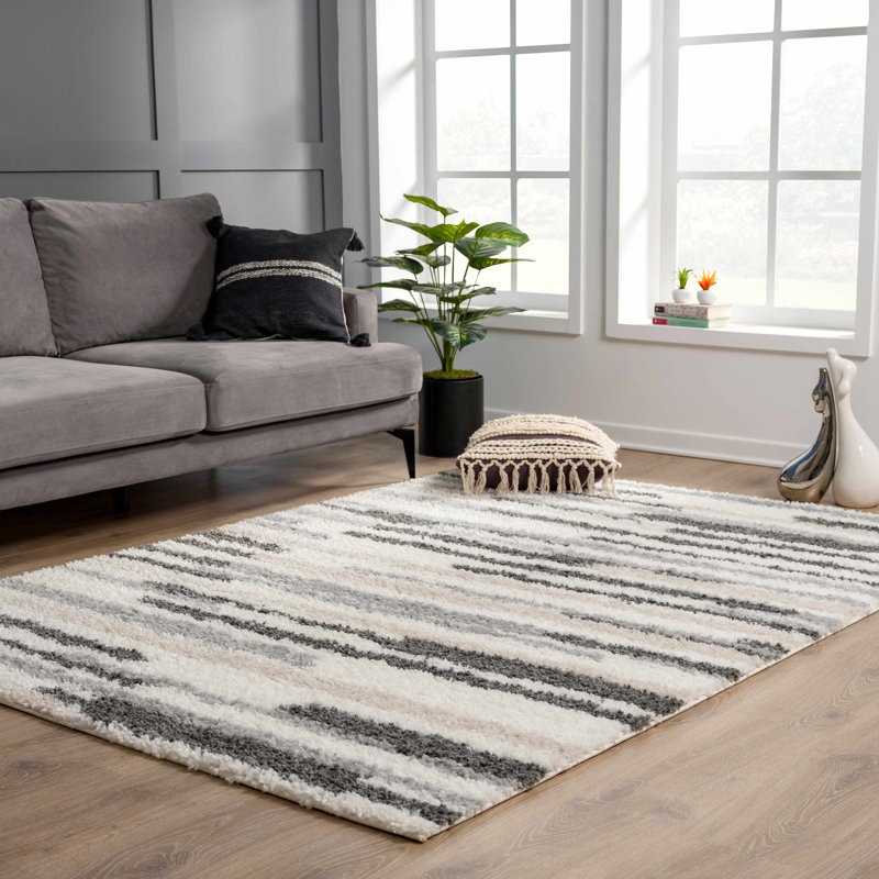 Tapis gris / beige / crème à poils longs Zoya, Rectangle 5 pi 3 po x 7 pi 3 po