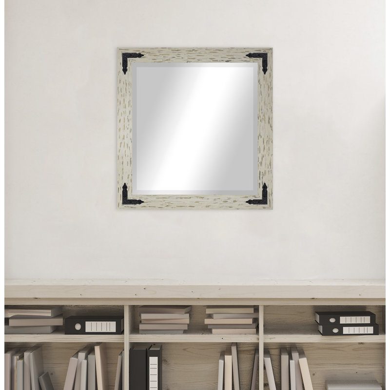Tuohy Solid Wood Flat Wall Mirror, 35"  x 35" , Cream/Black