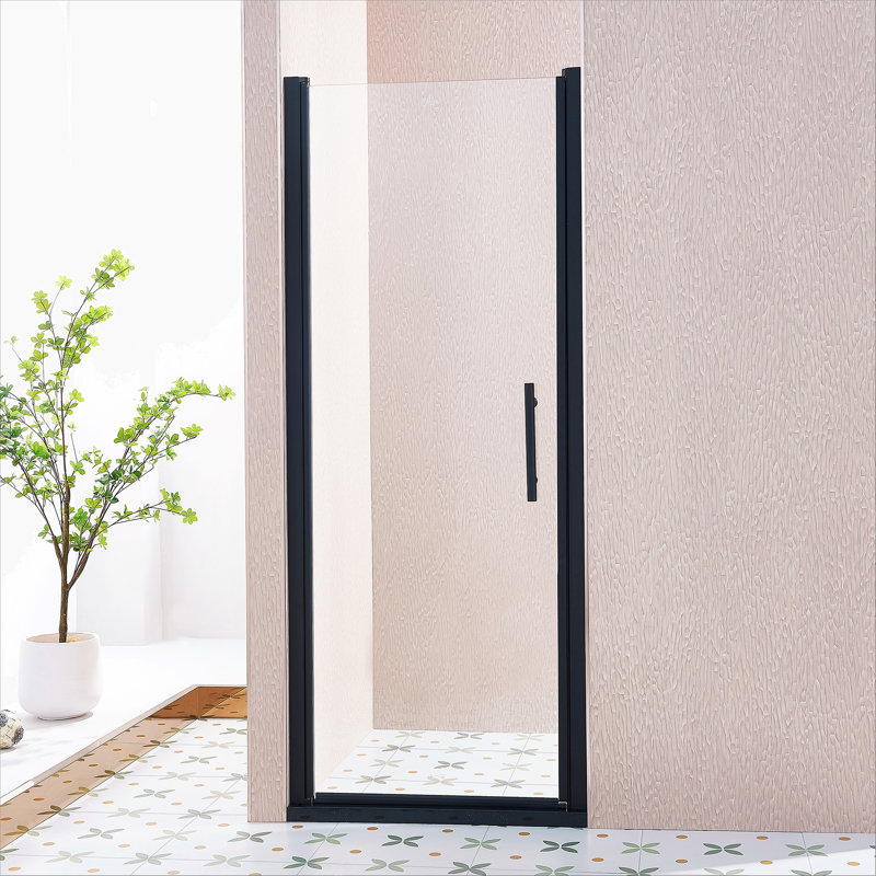 Porte de douche pivotante simple 30-31,5 po x H 75 po, alliage d'aluminium en noir mat, verre trempé clair de 1/4 po (6 mm) d'épaisseur.