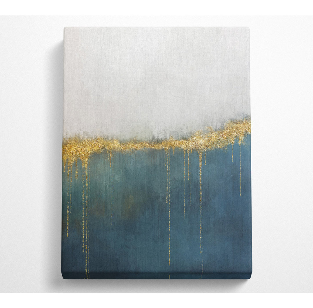 Gold Glitter Drip Blue - No Frame Kunstdrucke auf Leinwand